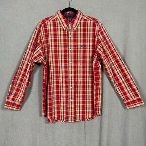 Chaps Easy Care Men's Large Long Sleeve Shirt Button Down Red Plaid Casual